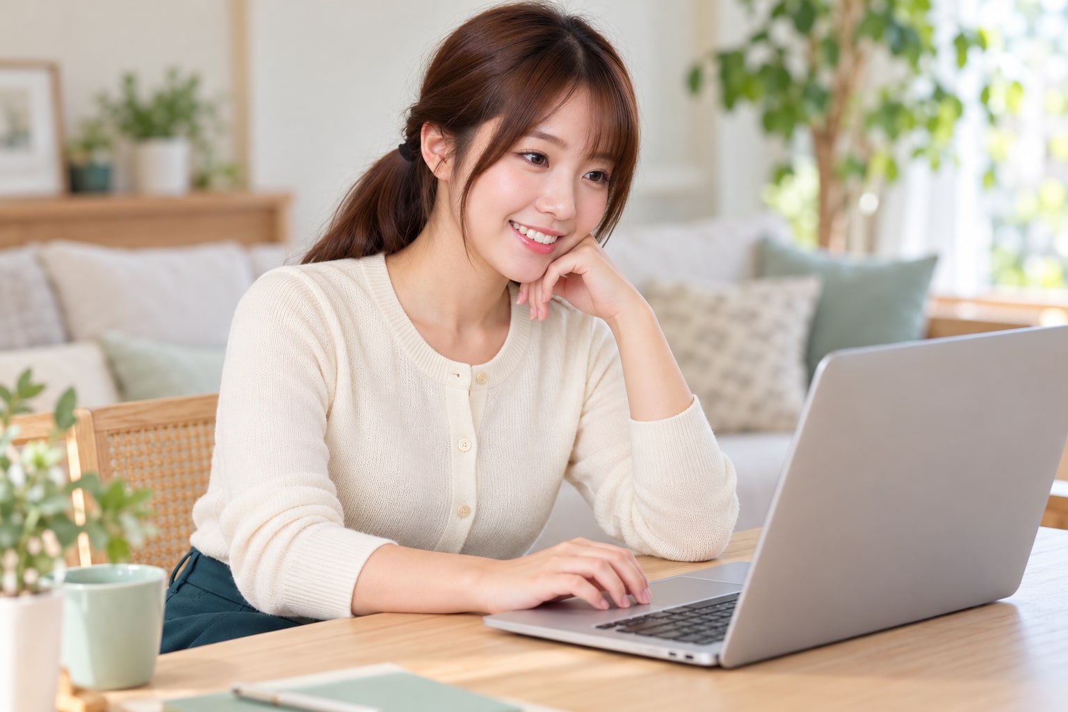 Pasien memakai laptop di rumah